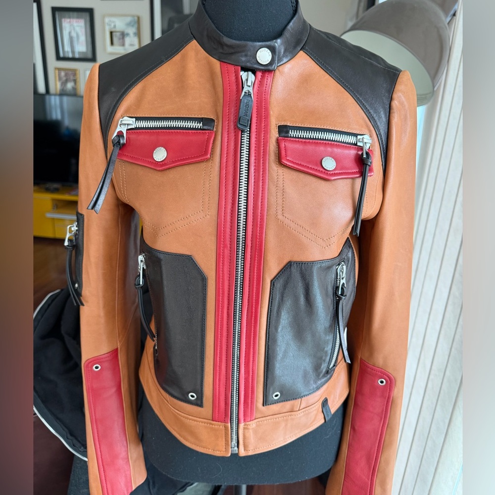 RUDSAK Massel Women's Leather Jacket - Tan, Red, and Black